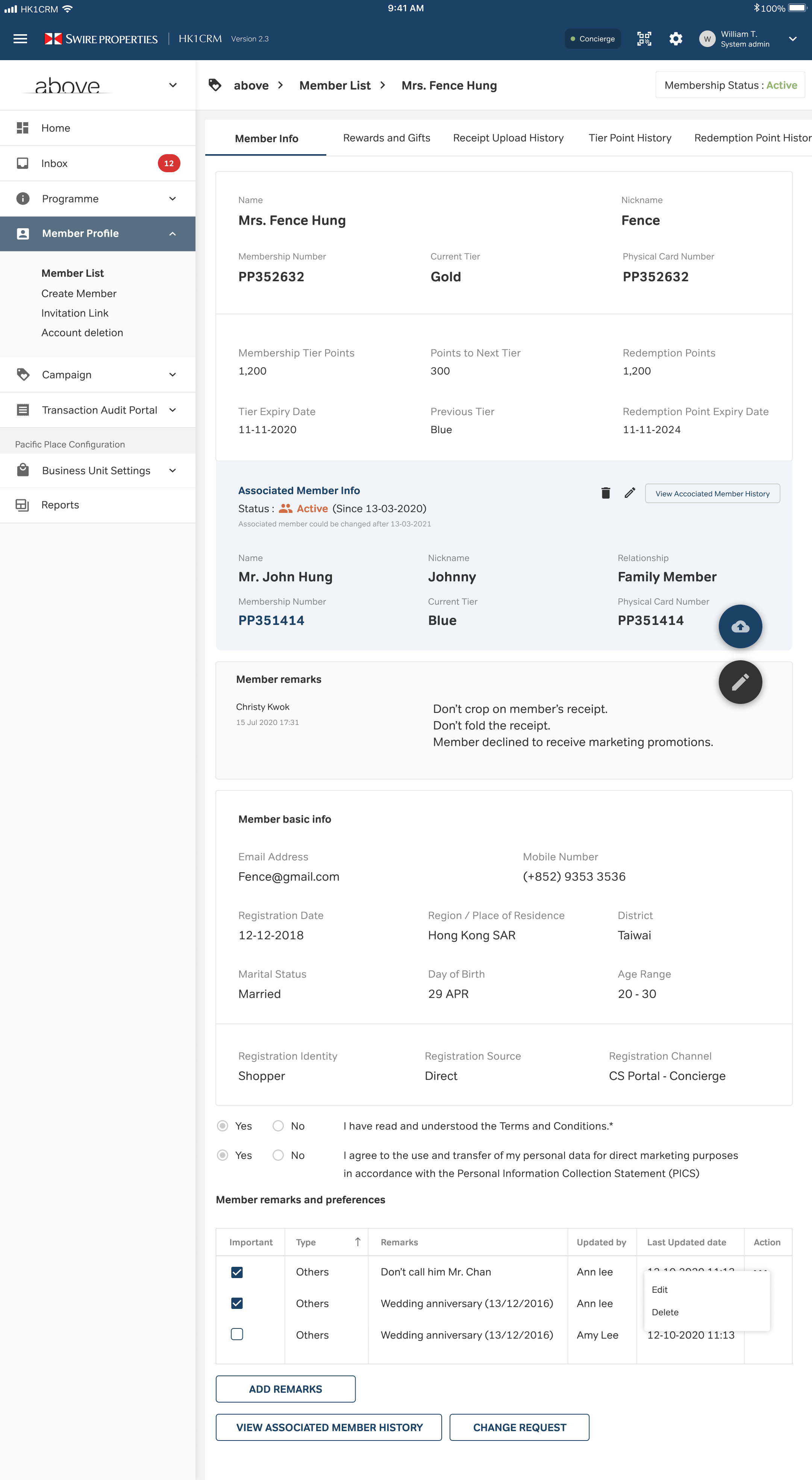 Member overview